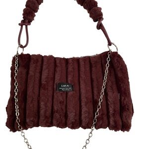 Burgundy Faux Fur Shoulder Bag